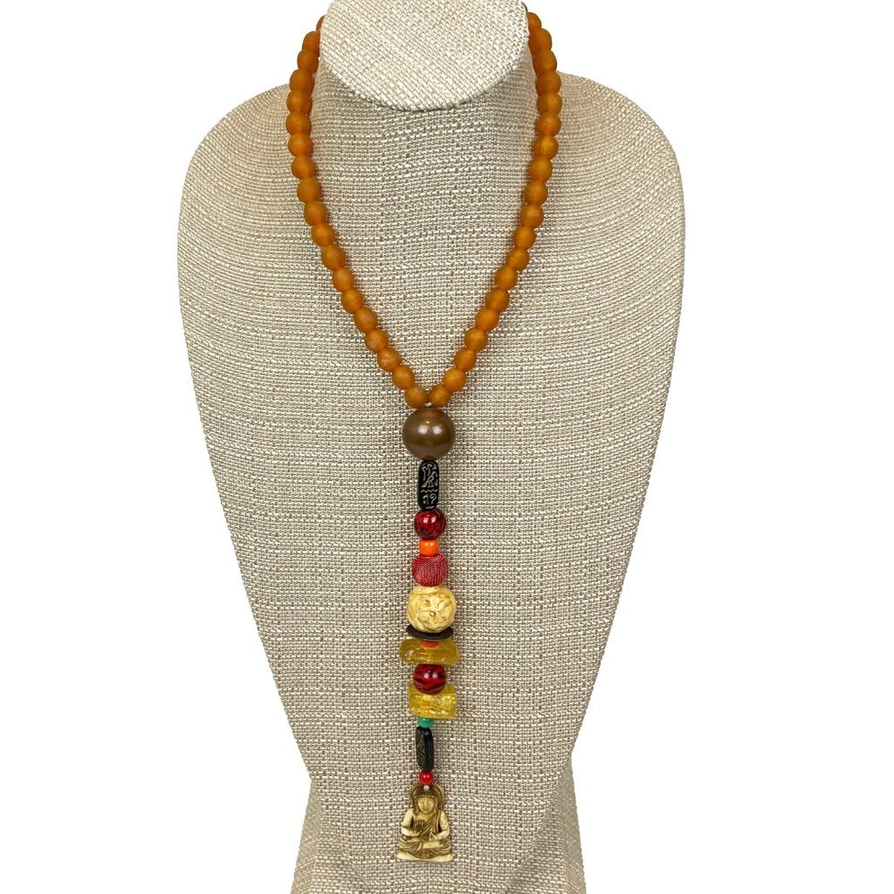 Handcarved Sitting Buddha, Ojime w/ Amber, Cartouche, Wood, Glass Beads & more